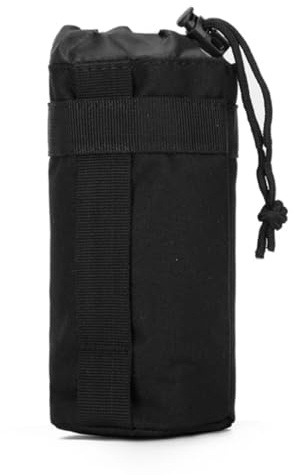 Peminkoo Taktische Molle-Wasserflaschen-Tasche, Militär, Outdoor, Camping, Wandern, Kordelzug, Wasserflaschenhalter, Multifunktions-Flaschentasche (Black)
