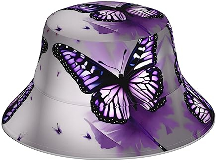 Fischerhut, Motiv: Pferde, Laufen, Unisex, für Damen und Herren, Fischerhut, niedlicher Fischerhut, Strand-Sonnenhut, Schwarz und Weiß, Schöne violette Schmetterlingskunst, One size