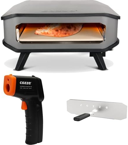 cozze Gas-Pizzaofen-Set: 17 Ofen mit Stein, Infrarot-Thermometer, Abdeckung & Edelstahltür – ideal für den Außenbereich