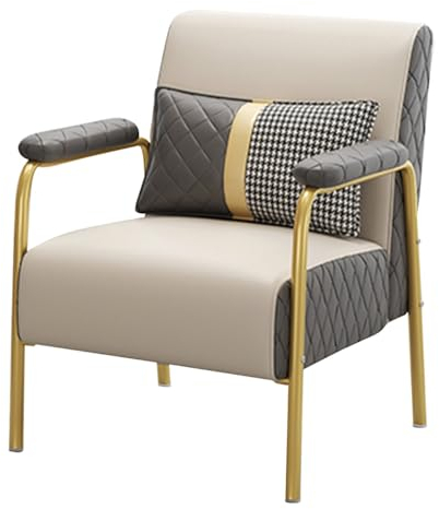 XUEMML Leder Sessel Wohnzimmer，Moderner Akzent Stuhl Büro Wartezimmer Stuhl Leder Stoff Wohnzimmer Stuhl Mit Metallbein Wohnzimmer Schlafzimmer Büro Wartezimmer(Beige)