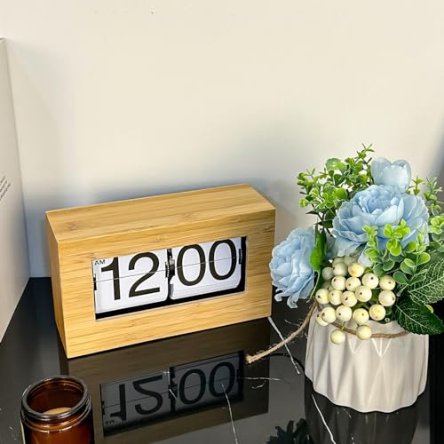 Auto Flip Clock Vintage Retro, Large Number Flip Down Desk Table Clock, Automatic Flipping for Home Living Room Office