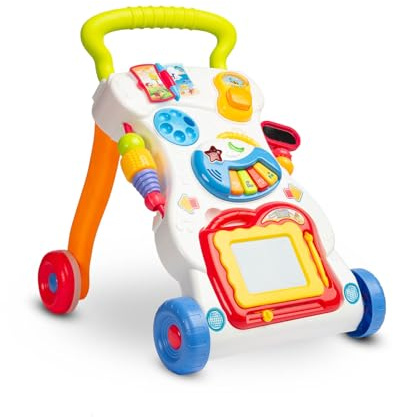 TOYZ - Laufwagen Baby - Lauflernhilfe Baby ab 6 Monate - Laufhilfe Baby - mit abnehmbarem Telefon, Zeichentafel und Musik - Verstellbarer Widerstand der Räder - 34 x 43 x 45 cm - Regenbogen