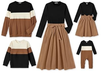 PATPAT Familien Outfit Set - Partnerlook Mutter Tochter Kleidung, Langarm T-Shirt & Mutter Kind Kleider Mama Tochter Kleidung für Herbst & Frühling/Herren, Khaki, Junge: 6-7 Jahre