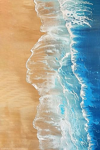 32 Originalgemälde mit einem gelben Strand, weißen Wellen, Acrylbildern und blauem Meerwasser, vertikale Kunst auf Leinwand, moderne Raumdekoration am Meer, handgefertigte abstrakte Minimalismus-...