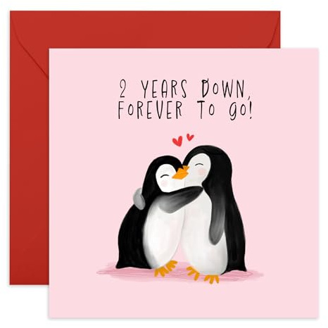 Central 23 Glückwunschkarte zum 2. Jahrestag für Freundin Freund – 2 Years Down – 2-jähriges Jubiläum für Ehemann Ehefrau – Pinguin-Geschenke für Partner – kommt mit Aufklebern