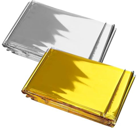 SIRLOMU 2 Pezzi Extra Robuste Coperta di Sicurezza Copertura di Emergenza Coperta di Primo Soccorso per Primo Soccorso Escursionismo & Campeggio e Outdoor (210 X 160cm) (Oro Argento)