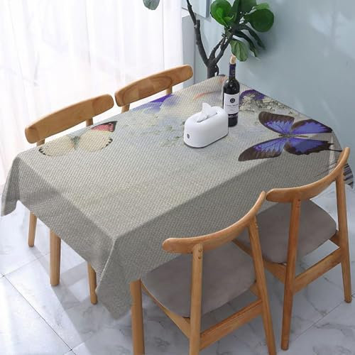 Garten Tischdecken Rechteckig,Schmetterlinge blauer weißer Hortensien-Blumen-Schmetterling,Fleckschutz Wasserdicht Tischtuch für Draußen Esszimmer,Küche,Garten,Party,Hochzeiten oder Haushalt 137x183cm