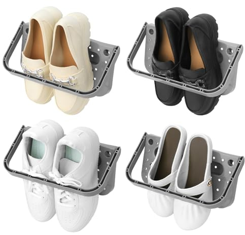QWORK® 4 Stück Schuhregal Wandmontage Set, Faltbar Schuhe Organizer, Grau Schuhhalter ohne Bohren