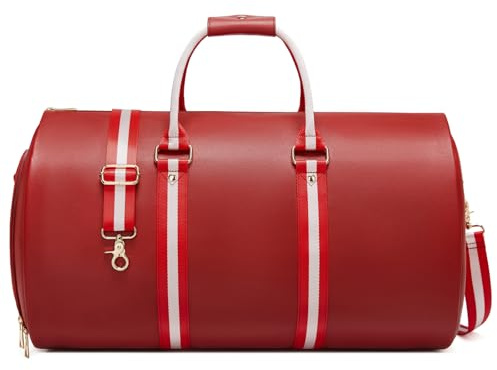 Kleidersäcke aus Leder für Reisen, wandelbare Handgepäcktasche für Herren, 2-in-1, wasserdicht, faltbar, Reisetasche mit Schultergurt, Wochenendtasche mit Schuhbeutel, rot (a), 20 * 11.5 * 12 inch