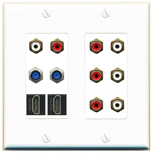 Placa frontal de 2 bandas, 8 conectores RCA rojo/blanco, 2 coaxiales F81, 2 placas de pared HDMI, 2 bandas [blanco]