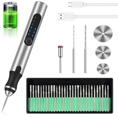 Euakee Bolígrafo Grabador Eléctrico, Juego de Herramienta de Grabado Inalámbrica Portátil Maquina de Grabado USB Recargable Pluma de Grabado Multifuncional para Tallar Vidrio, Madera, Joyería, Piedra