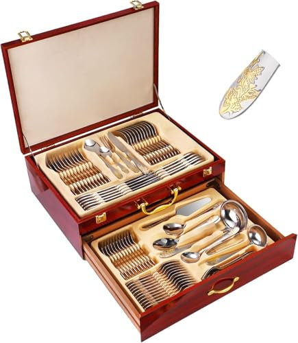 NGARY 72 Piece Stainless Steel Flatware Set, Fork and Spoon Cutlery Box Set with Double Layer Gift Box, Collectible Stainless Steel Tableware, Perfect Housewarming Graduation Gift for Loved Ones