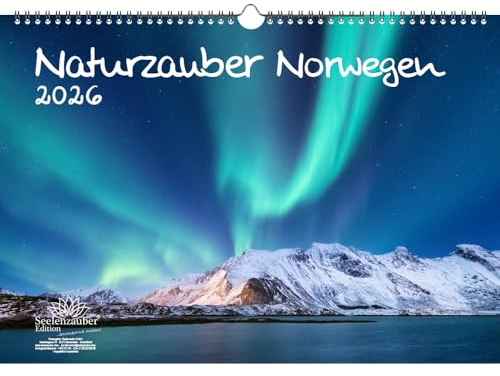 Naturlig magi Norge DIN A3-kalender för 2026 natur resa land – set: 1 x kalender 1 x julhänge 1 x gratulationskort (totalt 3 delar)