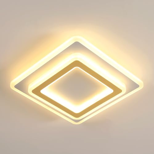 Goeco LED Deckenleuchte Quadratisch 44W 4950LM 3000K 30CM, Gold | Moderne Deckenlampe Innen Warmweißes Licht Deckenbeleuchtung aus Acryl für Flur, Küche, Schlafzimmer, Wohnzimmer