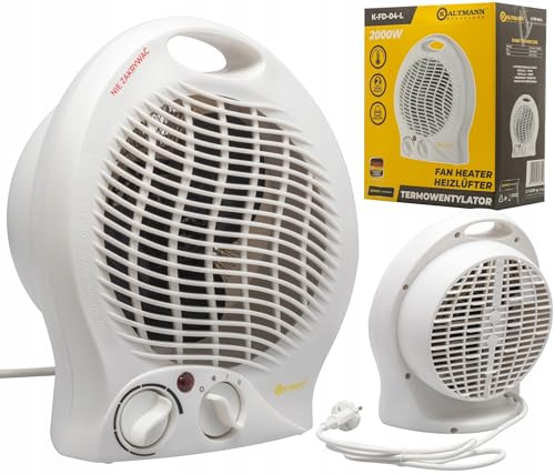 Heizlüfter Kaltmann K-FD-04-L 2000W mit Thermostat | 3 Heizstufen & Kaltluftfunktion | Kompakter Elektrischer Heizlüfter für Schlafzimmer, Büro, Badezimmer | Überhitzungsschutz