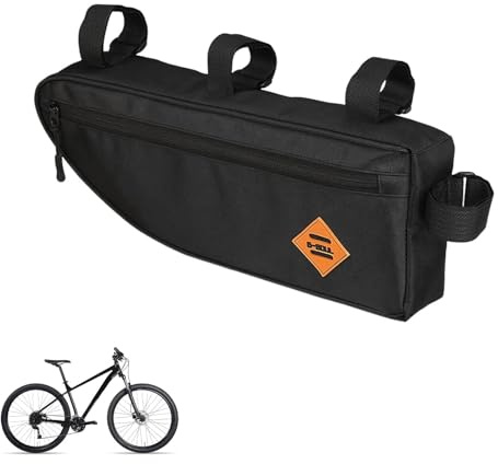 AMONENZ Borsa per bicicletta da corsa, in poliestere, borsa per tubo superiore, borsa portaoggetti nera per telaio della bicicletta, con 2 tasche con cerniera, per mountain bike, biciclette da corsa