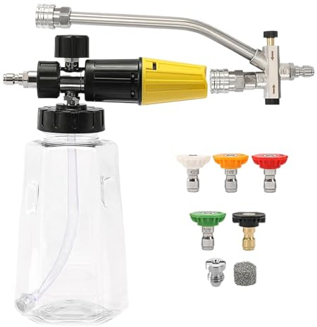 Cannone Schiumogeno,Spruzzatore Schiumogeno per Lavaggio Auto | con 5 Ugelli Dispenser Sapone Ergonomico 1L per Pulizia Auto Giardino Terrazza Fattoria