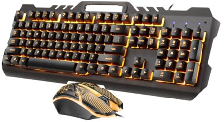 VILLCASE Clavier et Souris USB Modernes Ensemble de Clavier Gaming Mécanique Rétroéclairé avec Souris Ergonomique pour Bureau et Design et Aux Rayures