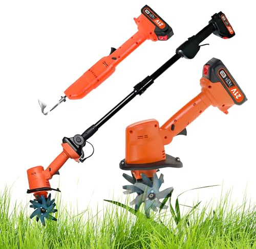 Electric Micro Tiller & Digging Hoe, 2-in-1 Cordless Soil Rotator, 235 RPM Motor, 1.5 Ah Battery, 10 cm Tilling Depth, Handheld & Pole-Mounted