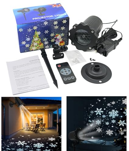 Luci Proiettore per Effetto Nevicata Natalizia | Proiettore Natalizio Con Rotazione A 360 Gradi | Illuminazione Esterno Interno Inverno Giardino
