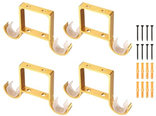 sourcing map 4 soportes para barra de cortina de techo, soporte doble de 155 mm para barra de cortina de 1 pulgada, ganchos gruesos para colgar en la pared con tornillos, color dorado