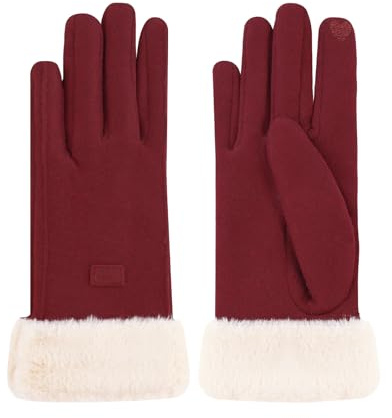 Feelorna Gants d'hiver pour femmes, 360 ° coupe - vent manchette en peluche thermique écran tactile gants, gant souples doublés de laine pour la conduite de vélos en plein air (Rouge)