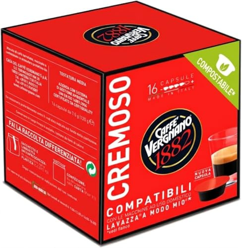 Caffè Vergnano Èspresso 1882 Miscela Cremoso - 128 Capsule Compostabili Compatibili Macchine Lavazza A Modo Mio -DD-