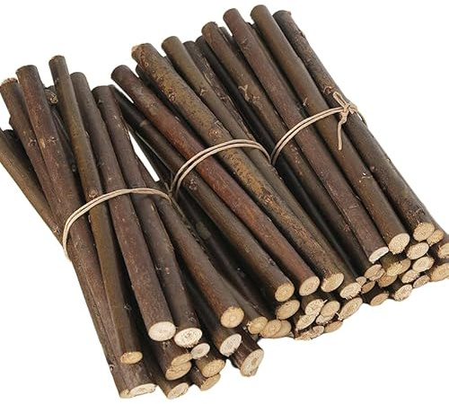 WANYI 50 Stück Holzstäbchen zum Basteln Holzstäbe mit Natürliche Baumrinde Holz zum Basteln Holzstab Rund Zweige Deko für DIY Handwerk Heimdekoration 0.6-1cm