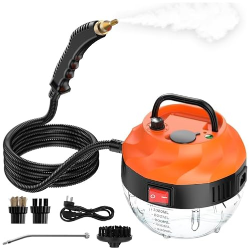 Dampfreiniger 3800W, Dampfreiniger Handgerät mit 6 Geschwindigkeiten Einstellbar und 3 Arten von Bürstenköpfen, 1L Großem Wassertank, Tragbare Steam Cleaner Dampfreiniger für Alles Boden Badezimmer