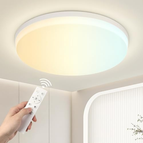 Kuwork Plafon LED Techo 48W 3000K–6500K Regulable con Mando a Distancia, Función Memoria y Luz Nocturna – Lampara de Techo LED Redonda Ø30 cm, IP44 Impermeable para Baño, Cocina, Dormitorio y Salón