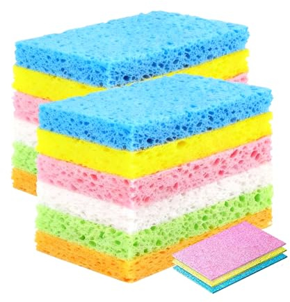 12 PCS Dish Sponge Wipes, Natural Cellulose Kitchen Sponges, Non-scratch Cleaning Sponges for Dishes and Household