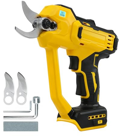 Electric Secateurs Pruning Shears 35mm Compatible with Dewalt 20V Battery, Lightweight Pruners Brushless for Gardens, Orchards with 2 Gears, Digital Display, SK5 Spare Blades(No Battery) (Yellow)