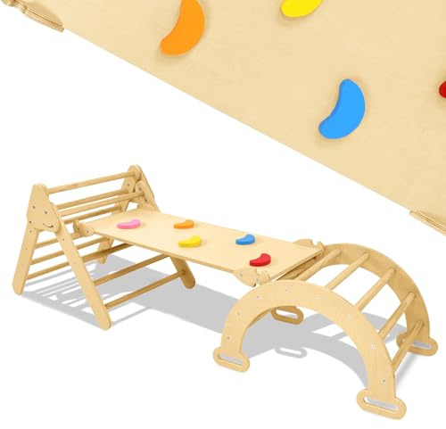 YRHome 3in1 Faltbar Klettergerüst Mit Kletterdreieck,Kletterbrett,Kletterbogen Motorische Fähigkeiten,Gleichgewichtsfähigkeit für Spielzimmer&Wohnzimmer