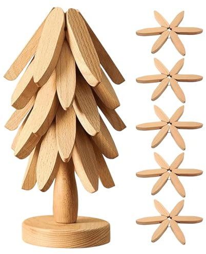 Set Dessous-De-Plat Bois Arbre | Sous-Verres Pliables Naturels | Décoration De Table Dessous-De-Plat Sapin De Noël - pour Plan de Travail Casseroles Poêles Bol Théière Assiette Table à Manger Maison d