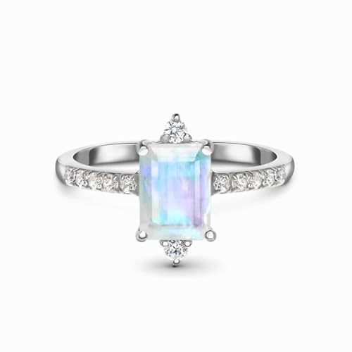 Ayoiow Halo-Einstellung Vorsteckring Platin für Damen mit 1ct Mondstein und Moissanit, Damen Hochzeitsring, Platin 950 Größe 48 (15.3)