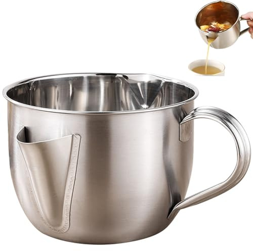 Fettabscheider mit Doppelausguss-Design, 304 Edelstahl, Soßentrenner Krug, Fett- und Soßensieb mit hitzebeständigem Griff für Brühe, Suppe und Eintopf