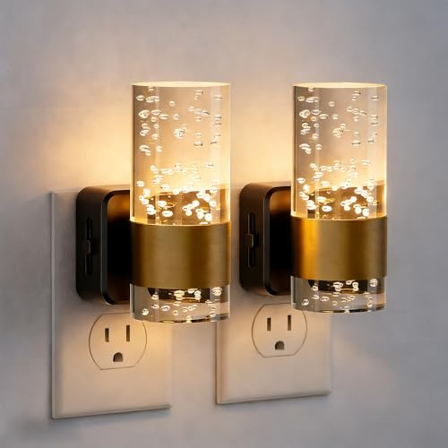 SKIKHN 2 Pack Night Light Plug in Wall,Acrylic Nightlight with Dusk to Dawn Sensor,LED Bedside Lamp,Adjustable Brightness 0-100LM, 3000K Warm White,for Hallway,Bedroom,Stairs