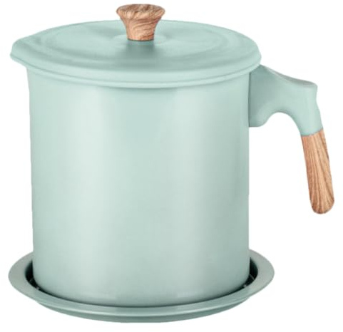 ARTSEWPLY Filtro y Colador de Aceite de Acero Inoxidable Tapa y Soporte Antideslizante, Olla para Almacenar Aceite Usado en Cocina Doméstica Color Verde Menta 1,4 L