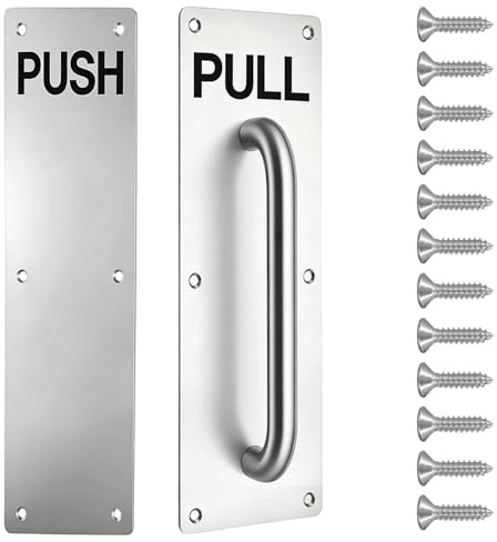 2pcs Stainless Steel Door Push Pull Handle Set, Heavy Duty Push Pull Plate Handles with Screws, Silver Sliding Door Handle for Bathroom,Barn, Shower, Fire, Commercial & Interior Wooden Doors, 300x80mm