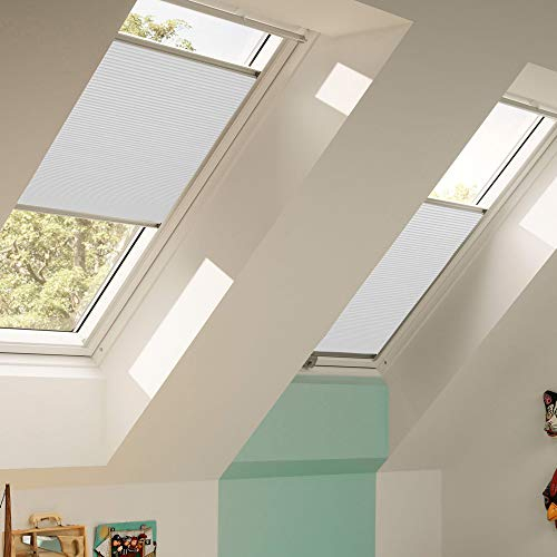 Original Velux Faltstores DuoLine Rollo für GGL, GHL, GPL, GTL, GGU, GHU, GPU, GTU UK08 / Stofffarbe Standard 1045 / Uni Weiß, Schienenfarbe silber // FHC UK08 1045S