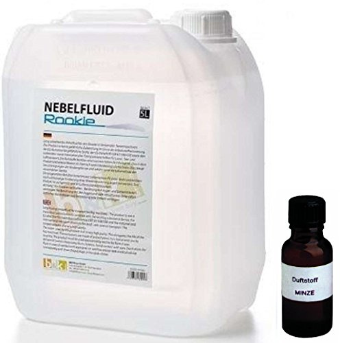 5 Liter DJPower Nebelfluid ROOKIE + 30 ml Duftstoff Mint-Minze, Smoke-Fluid, Nebel-Fluid-Flüssigkeit für Nebelmaschine