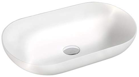 Bernstein Aufsatzwaschbecken O-540 aus Mineralguss Solid Stone – Weiß matt, 54 x 34 x 10,5 cm – Waschbecken – Waschtisch, Möbelwaschbecken, Handwaschbecken mit Ablaufgarnitur