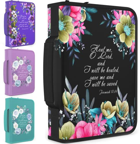 DEHITE Bibelhülle für Frauen – Premium Stoff Bibelhüllen für Mädchen – Tragetasche für Frauen – Stiftschlitze – Reißverschlusstasche – Blumenaccessoires christliche Geschenke – großer Halter