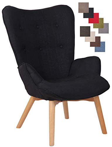 CLP Poltrona Soggiorno con Orecchie Durham in Stoffa E Legno di Faggio I Sedia Lounge Salotto Design Ispirazione Chesterfield, Colore:Nero