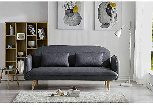 CONCEPT USINE - Canapé Scandinave Sotchi Gris Foncé 3 Places + 2 Coussins - Canapé Moderne Design Droit en Tissu avec Accoudoirs - Coussins D'Appoint, Dossier Et Assise Déhoussables - Largeur 197 cm