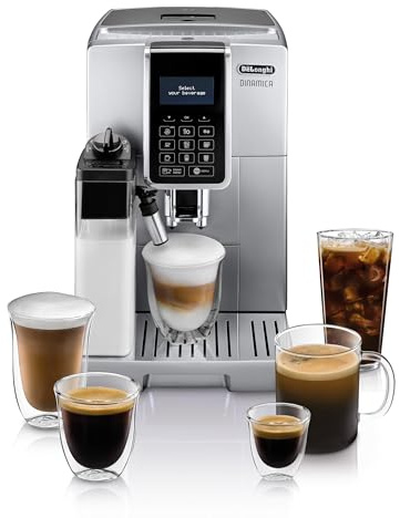 De'Longhi Dinamica LatteCrema Espresso Machine with Automatic Milk Frother for Latte, Cappuccino, Built-in Grinder, Silver, ECAM35075SI