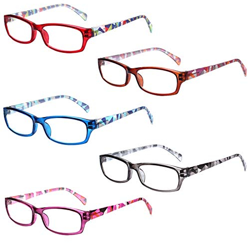 Kerecsen 5 Paar Lesebrille Stilvolle Musterrahmen Leser Qualität Mode Damen Brille für Frauen (5 Farbe Mischen, 2.5)