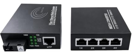 Elfcam® - Gigabit Ethernet LWL Medienkonverter Glasfaser 10/100/1000 Mbps inklusive Mini-GBIC (SFP) (1 RJ45 Port *4 RJ45 Port)