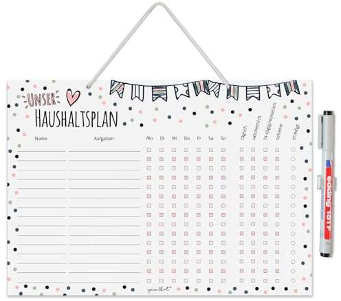 younikat Haushaltsplan zum Aufhängen - Konfetti Design - DIN A4 - dv933 | abwischbar wiederbeschreibbar, für Mädchen, Wochenplaner Aufgabenplaner, 1 Whiteboard Terminplaner im Format DIN A3