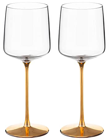 DIAMANTE Juego de 2 copas de vino blanco de cristal, color dorado